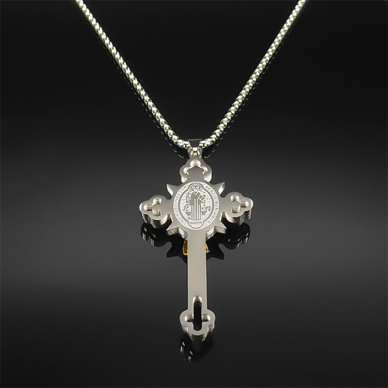 Saint Benedict Crucifix Cross Pendant Necklace for Men Women Stainless Steel CSPB INRI Jesus Crucifix Chains Jewelry NZZZ670S02