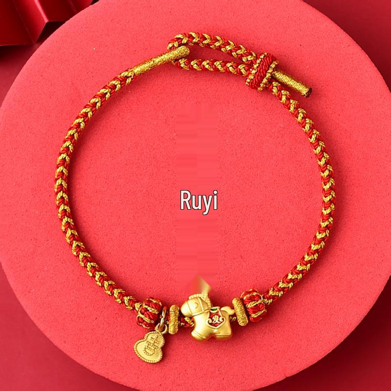 Red String Bracelet for Year of the Horse: Matte Gold-Plated Hand-Woven Accessory - Good Luck Gift