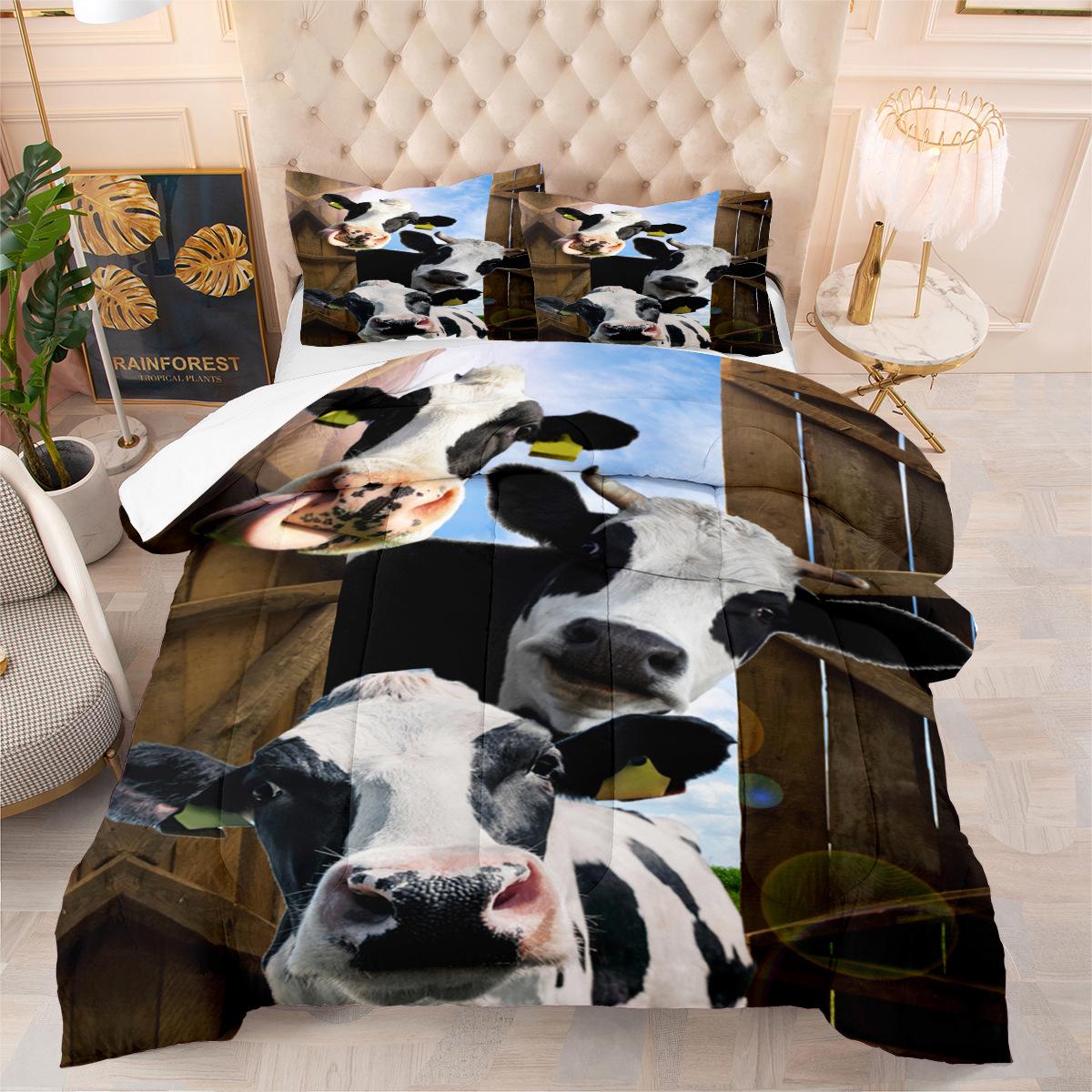 

Three-headed Black and White Cow Print Bedding Set (3-piece) 140*200cm