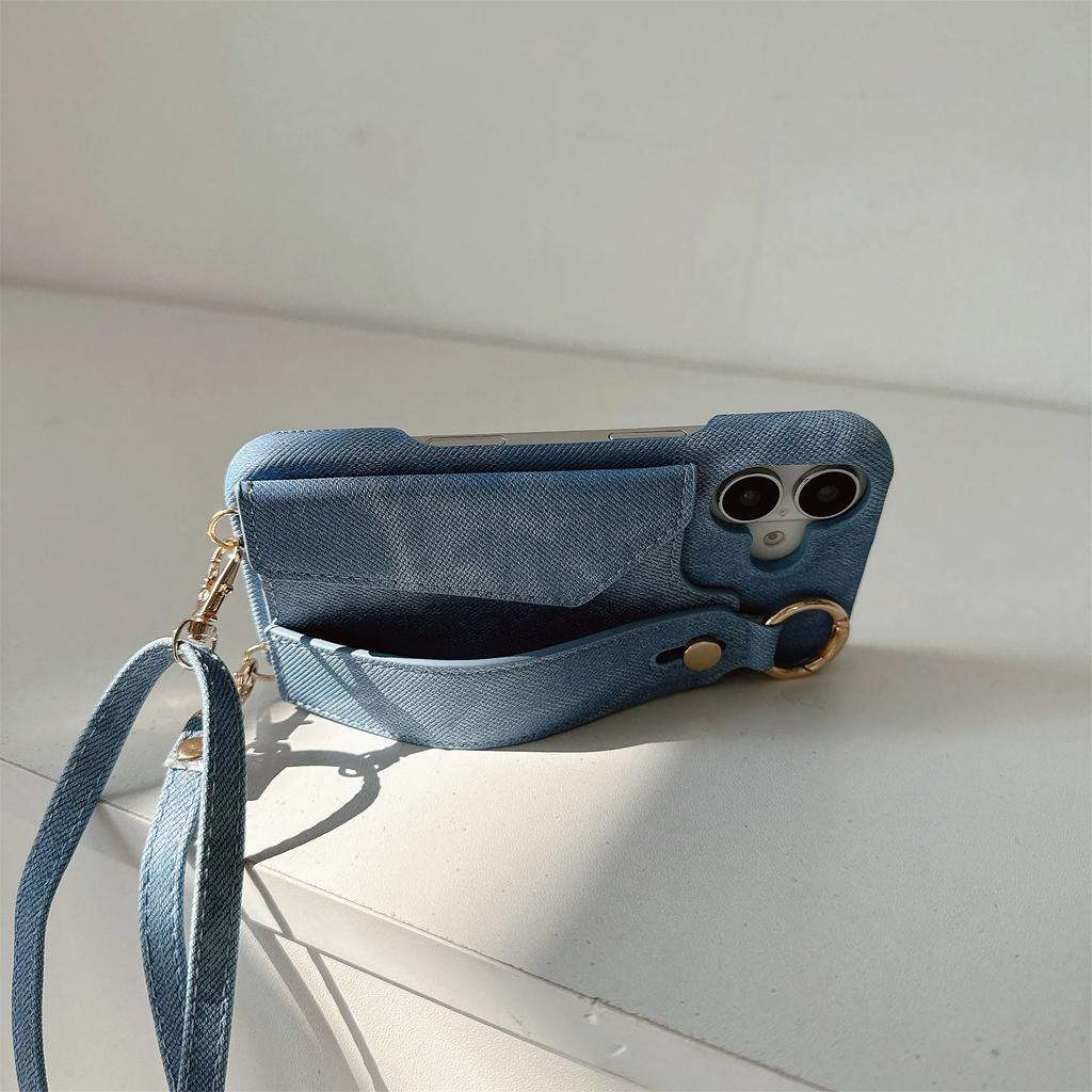 Leather Wrist Strap Ring Wallet Card Slot Holder Phone Case for IPhone 17 Air 16E 15 Plus 14 13 12 11 Pro Max Crossbody Cover