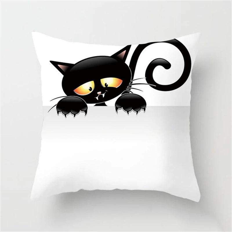 Black and White Funny Cat Cartoon Pillow Sofa Decoration Cushion Cover Car Living Room Bedroom Home Decor