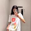 Korean Niche White Short-sleeved T-shirt Summer Smudged Flower Print Loose Casual Heavy Cotton Round Neck T-shirt