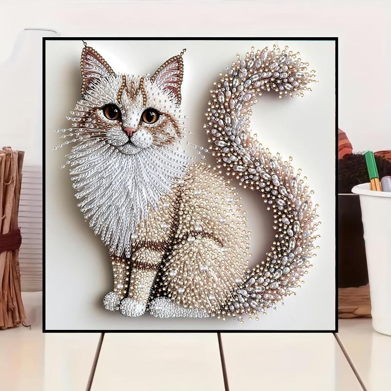 Diamond Painting Kit Fluffy Kitten Theme, Handmade, Print, Irregular Diamonds, Canvas, Acrylic Diamonds