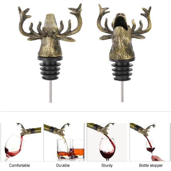 Happyyami 1pc Elk Head Wine Pourer Decorative Bottle Stopper Retro Zinc Alloy Spout for Smooth Pouring Premium Quality Wine Accessory for Bartenders