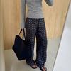 Women Elastic Waist Polka Dot Wide Leg Pants Casual Satin Trousers