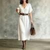 Women's Short Sleeve V-Neck Bohemian Cotton Linen Dress for Summer Casual Wear