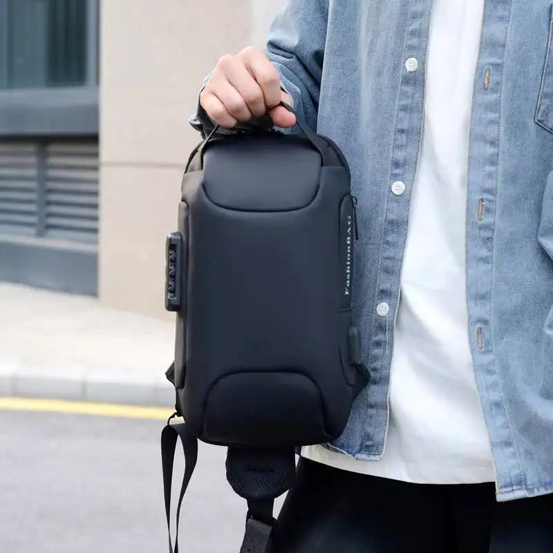 Men's Waist Packs Chest Bag Lightweight Usb Charger Port Waterproof Small Fanny Bag Anti-theft Password Lock Men's Shoulder Bag