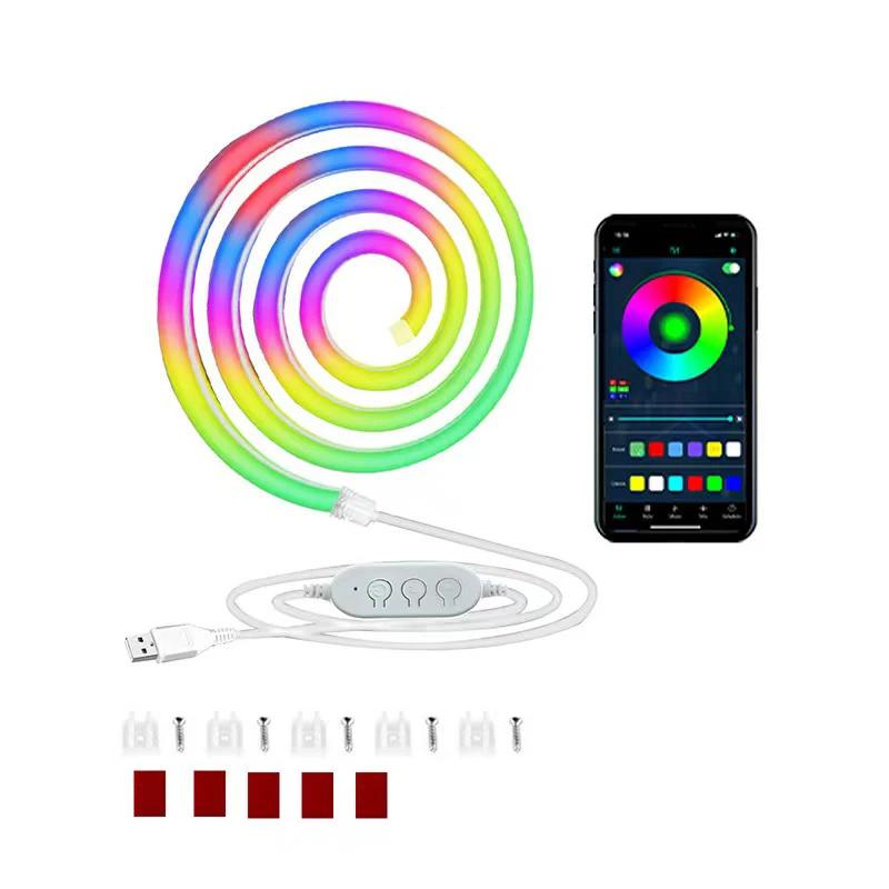 

Світлодіодна неонова стрічка RGB 3м/5м Водонепроникний мотузковий світильник Bluetooth-керування Синхронізація з музикою DIY світло для вечірки