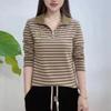 Plus Size Women's Striped Zipper Stand-Up Collar Sweatshirt - Loose, Versatile Fashion for Spring and Autumn