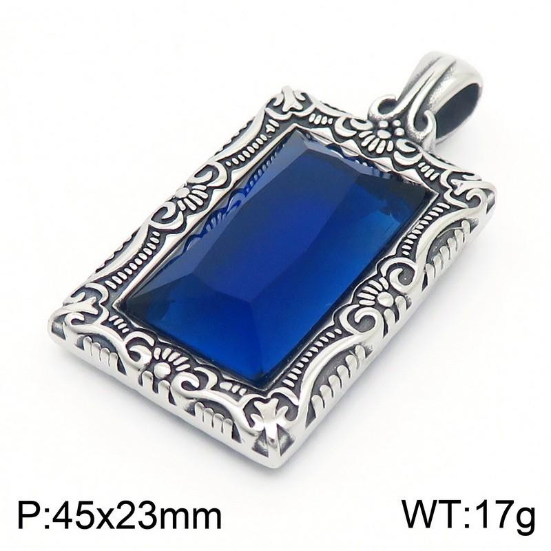 Hip Hop Personalized Black Gemstone Rectangle Pendant Necklace for Men Vintage Stainless Steel Charm Pendant Gift Trendy Jewelry