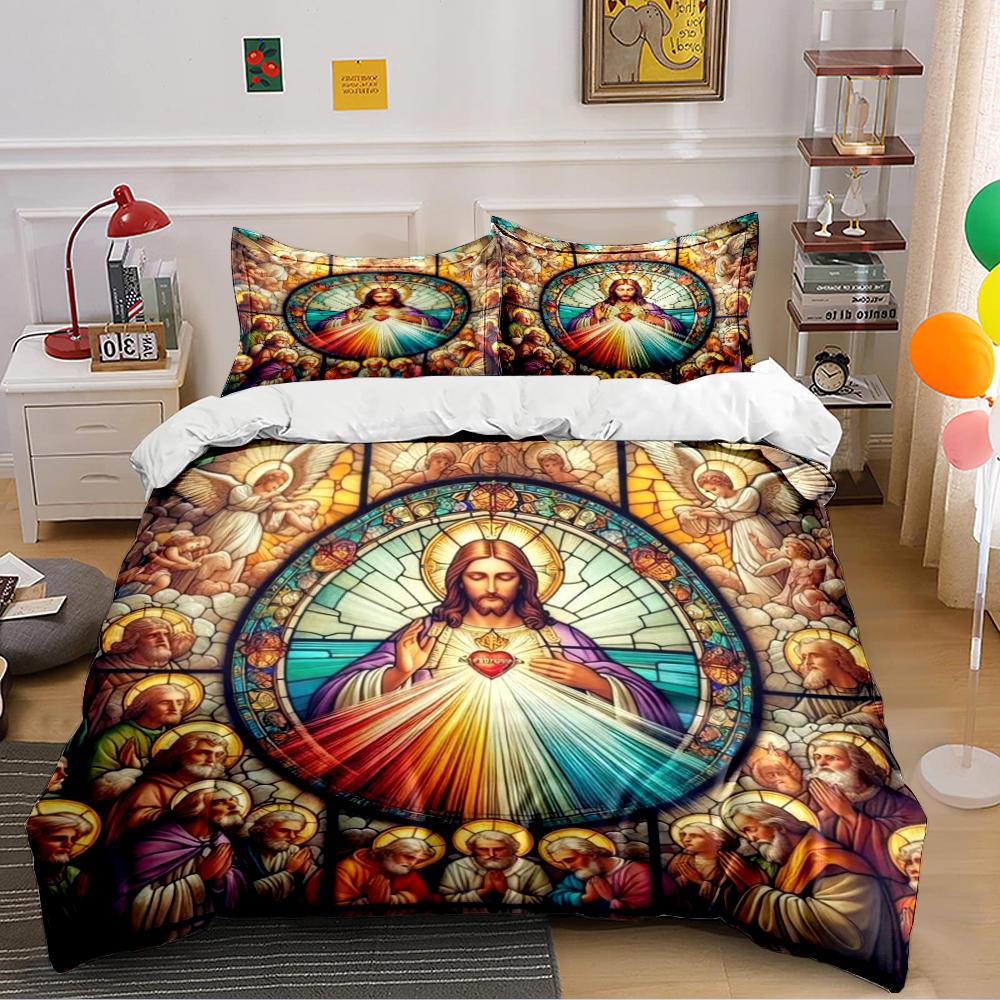 Sacred Heart Jesus Stained Glass Design Bedding set (1 duvet cover, 2 pillowcases, duvet not included)