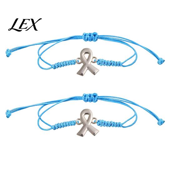 Charity Event Commemorative Accessory 2PCS Hand-woven Braided Bracelets with Metal Ribbon Pendant, Adjustable Cord Awareness Wear Resistant
