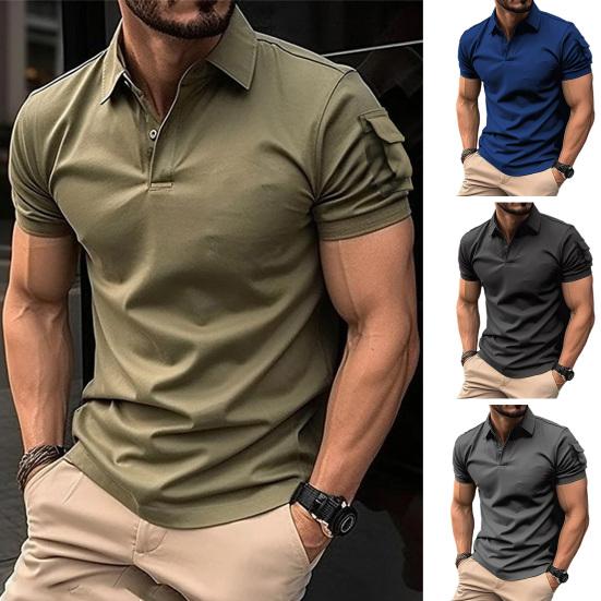 

Летняя мужская футболка с короткими рукавами и лацканами, однотонная рубашка с карманами и пуговицами, свободная посадка, рубашка для гольфа, дышащие эластичные топы
