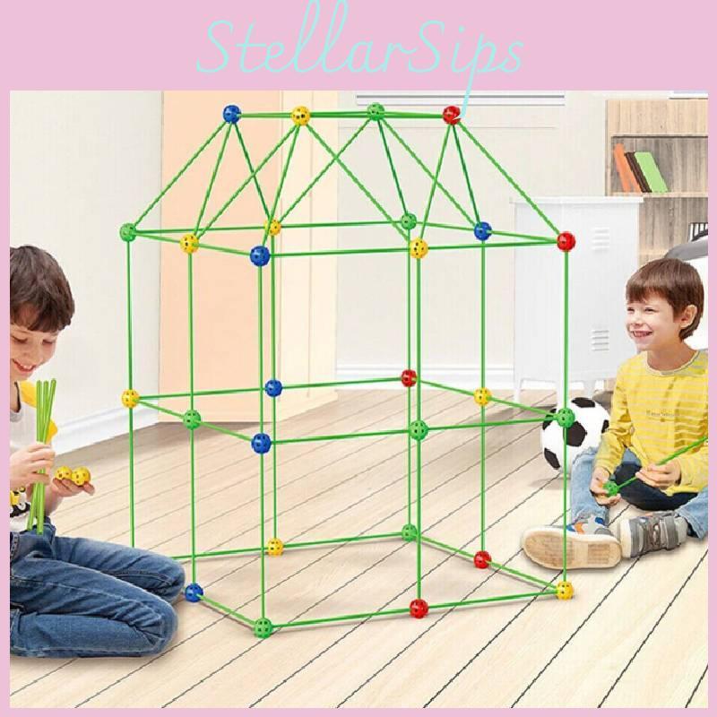 Childrens Diy Construction Tent Set With Plastic Building Blocks For Creative And Educational Fun