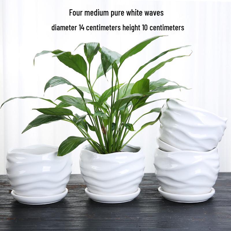 Elegant White Ceramic Flower Pot with Tray - Ideal for Ivy, Spider Plants, and Succulents