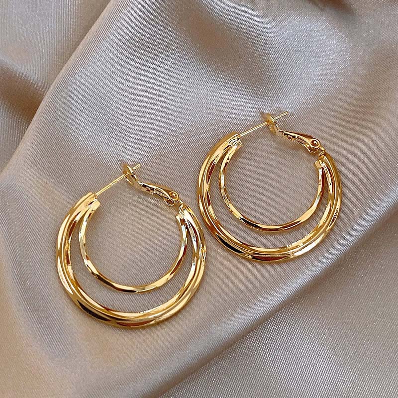 New Trendy Gold Color Circle Hoop Earrings for Women Exaggerated Metal Geometric Multilayer Round Earrings Jewelry Gifts