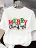 (Asian Size) cartoon Short Sleeve T-shirts Women's Top O-neck T Shirt Print Merry Christmas Fashion Casual New Year Clothing Graphic Tee