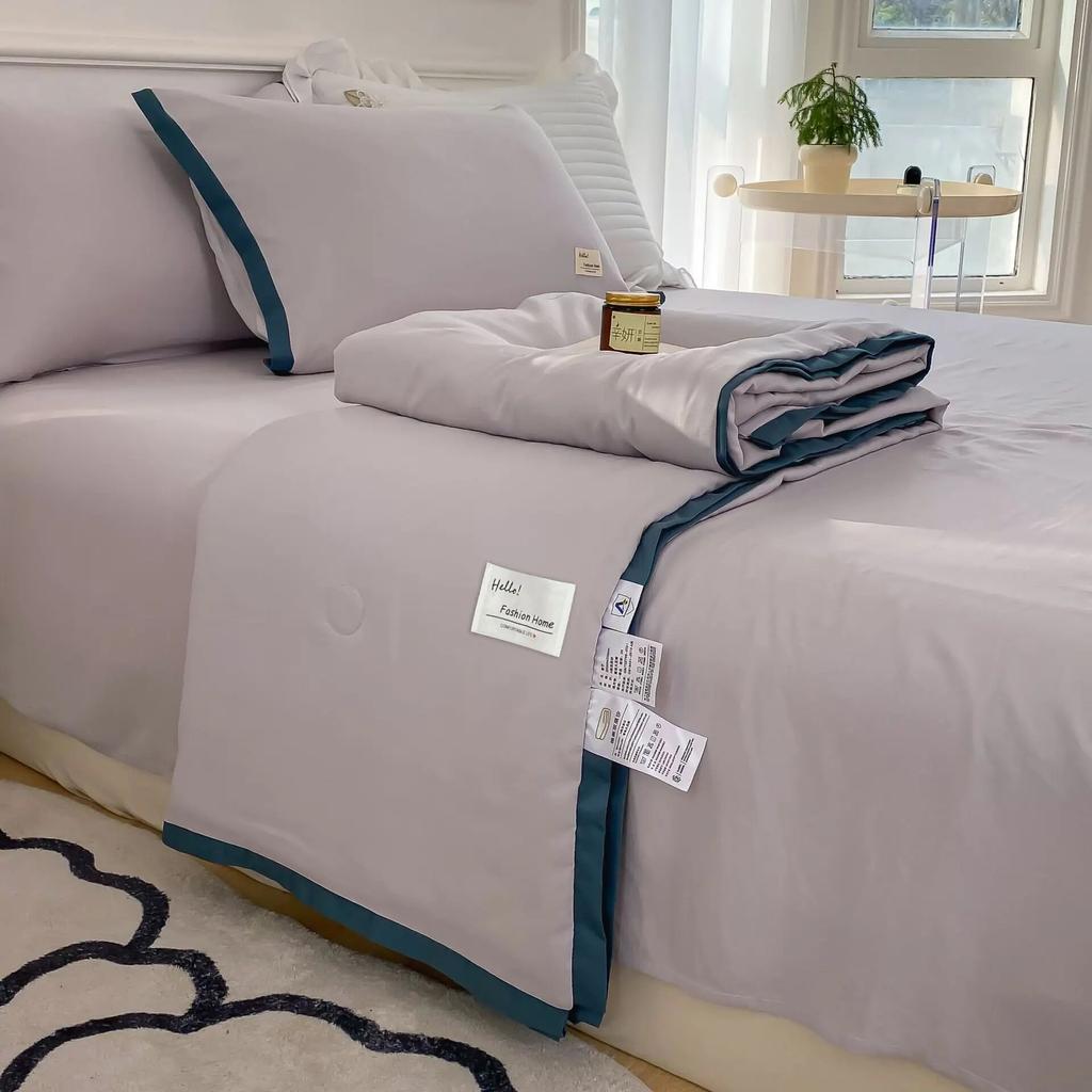 Sommer-Bettdeckenset, Heimtextilien, Sojafaser, dünne Steppdecke, Bettlaken, Kissenbezug, 4-teiliges Bettwäscheset, Queen-Size-Sommerdecke, waschbar