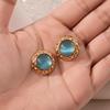 Oblate Shape Flower Earrings Stainless Steel Round Earrings New Opal Earrings  Gift Giving