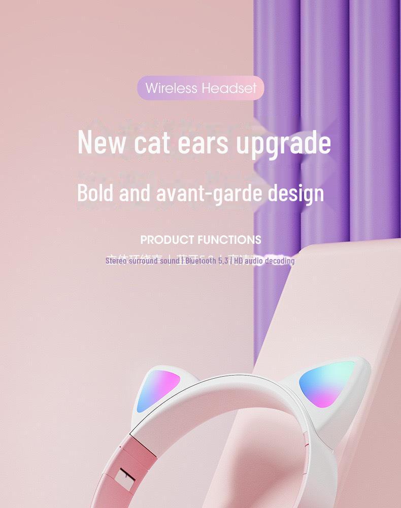 STN28PRO Cat Ear Wireless Bluetooth Headset - Gradient Color, Luminous, Foldable, Head-Mounted Gaming Headphones