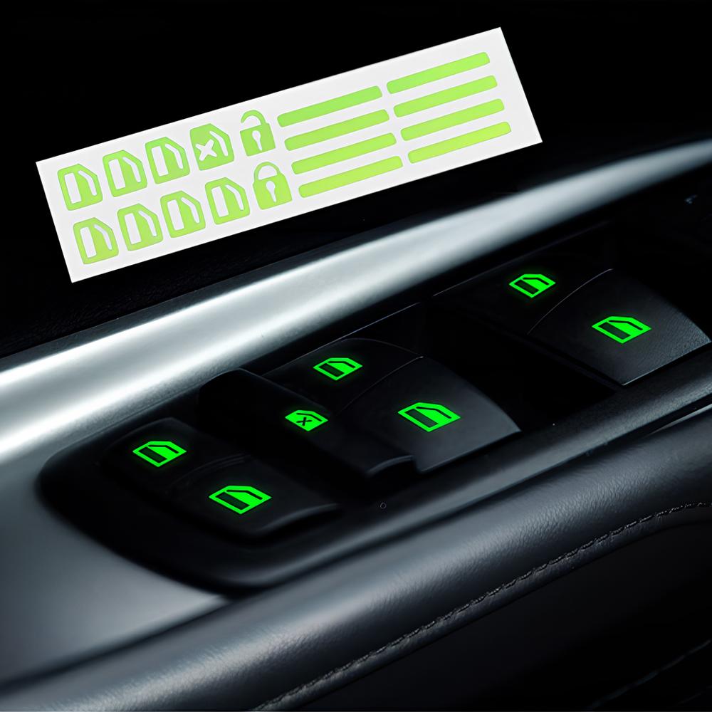 1/2PCS Car Styling Window Switch Luminous Stickers Nighting Glowing Button Auto Stickers Universal Green Orange Blue
