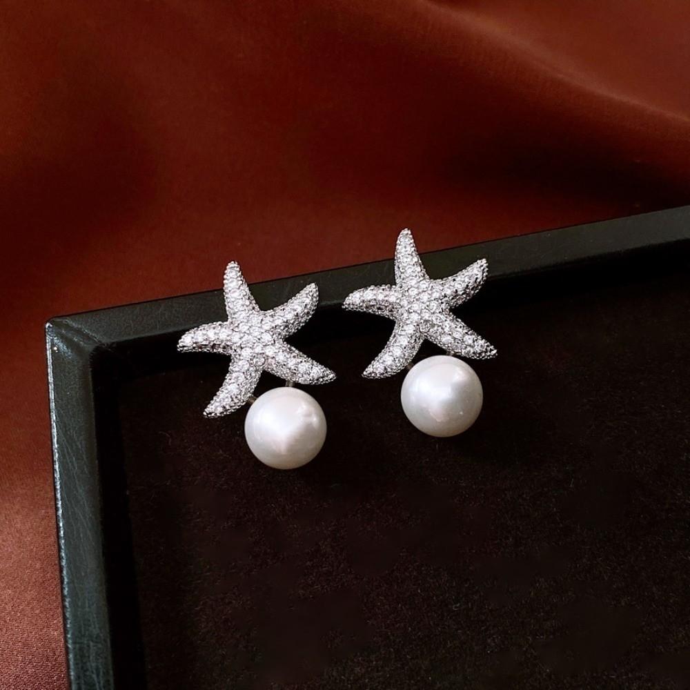Crystal Korean Style Earrings Ocean Style Starfish Starfish Ear Studs  Women