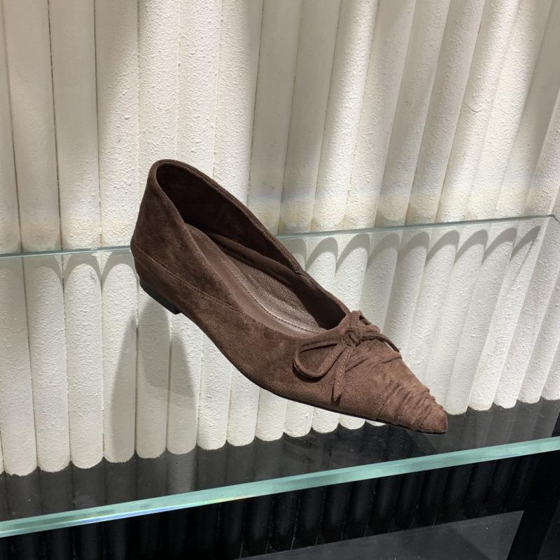 

Туфли-лодочки с острым носом и неглубоким вырезом женские 2025 осень женская обувь новая женская обувь под юбку обувь на плоской подошве Doudou с внутренней танкеткой 39