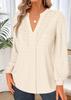 Women's Casual Long Sleeve V-Neck Blouse with Lace Trim, Color