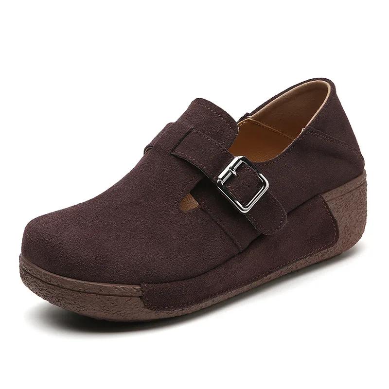 Women Flatform Moccasins Sneakers Ladies Slip-On Loafers Wedges Walking Shoes High Quality Thick Bottom Cow Suede Casual Shoes