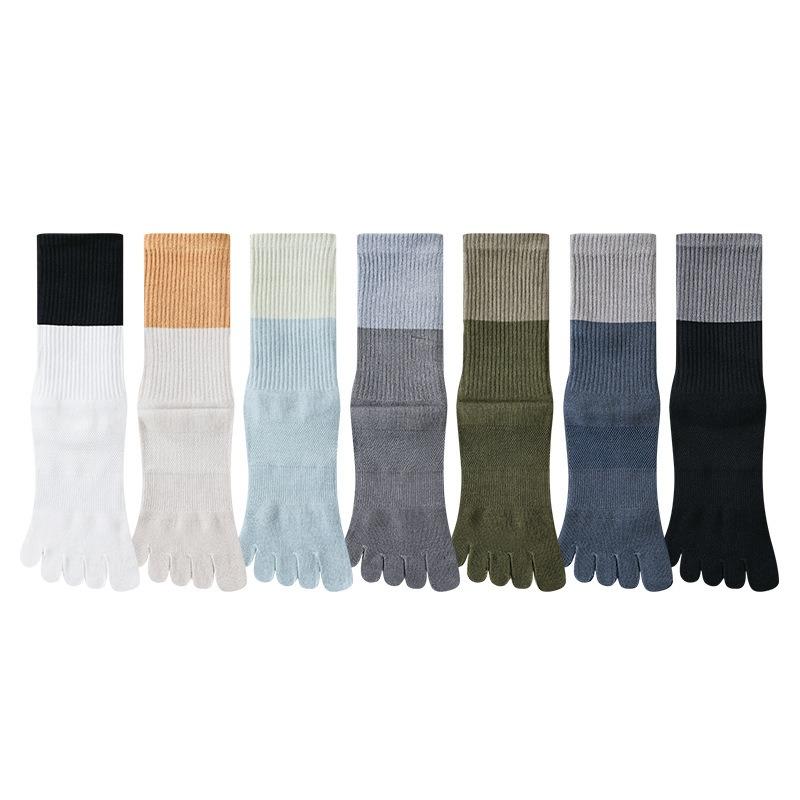 Men's Autumn Cotton Mid-tube Sweat-absorbing, Odor-proof, Mesh Breathable Men's Socks, Color-matching Casual Five-finger Socks