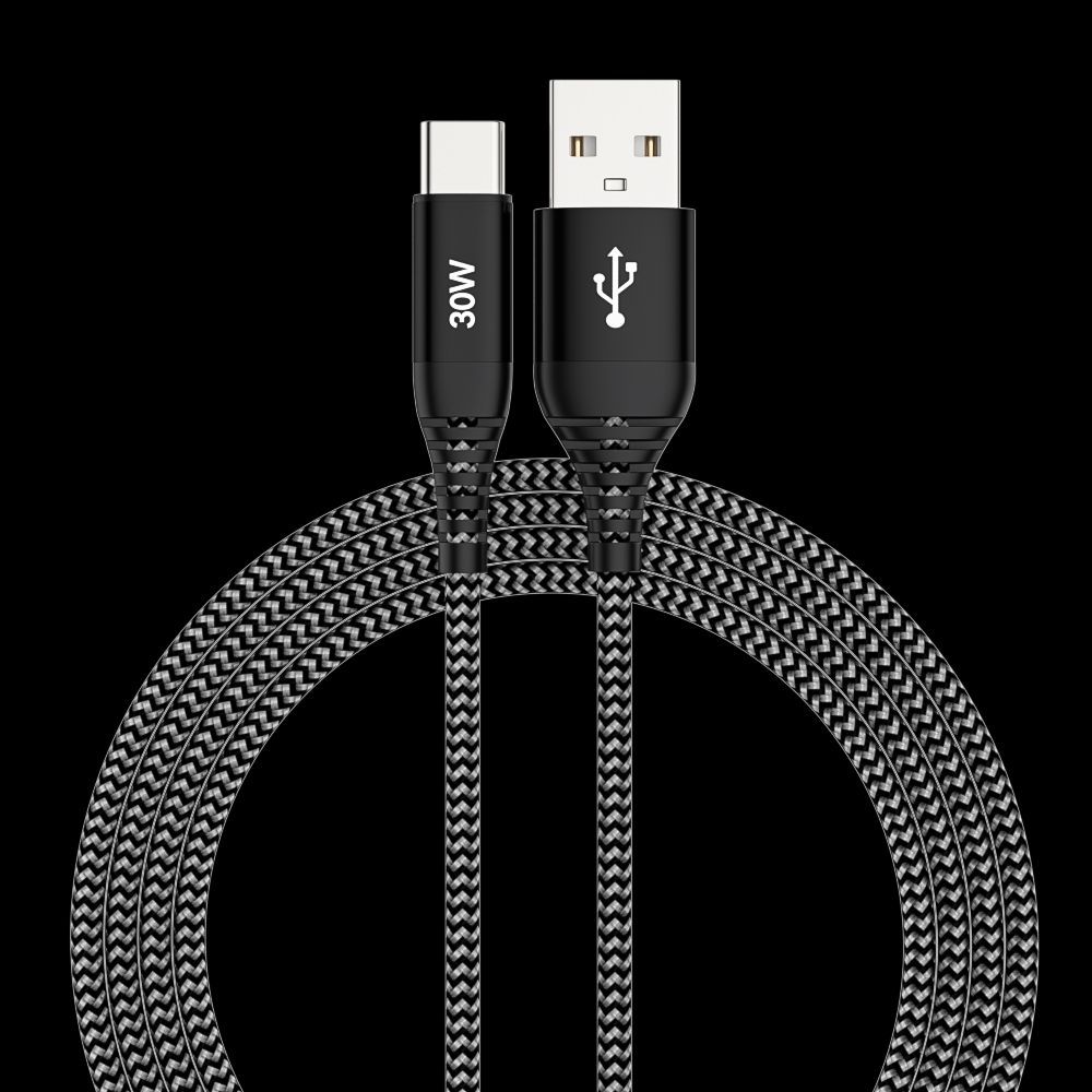 Aluminum alloy 30W fast charging cable suitable for Android, Samsung, Apple, type-C data cable, USB mobile phone braided data cable 30W braided 2m cable