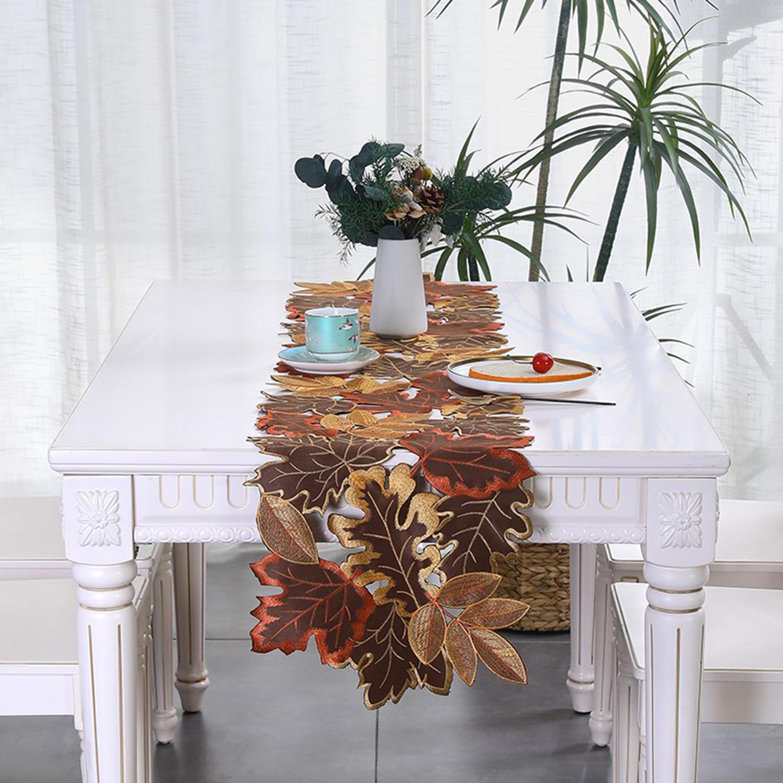 1 Pc Autumn Maple Leaf Embroidered Table Runner Fall Embroidered Maple Leaves Placemats for Home Dinner Autumn Decor 28x43CM