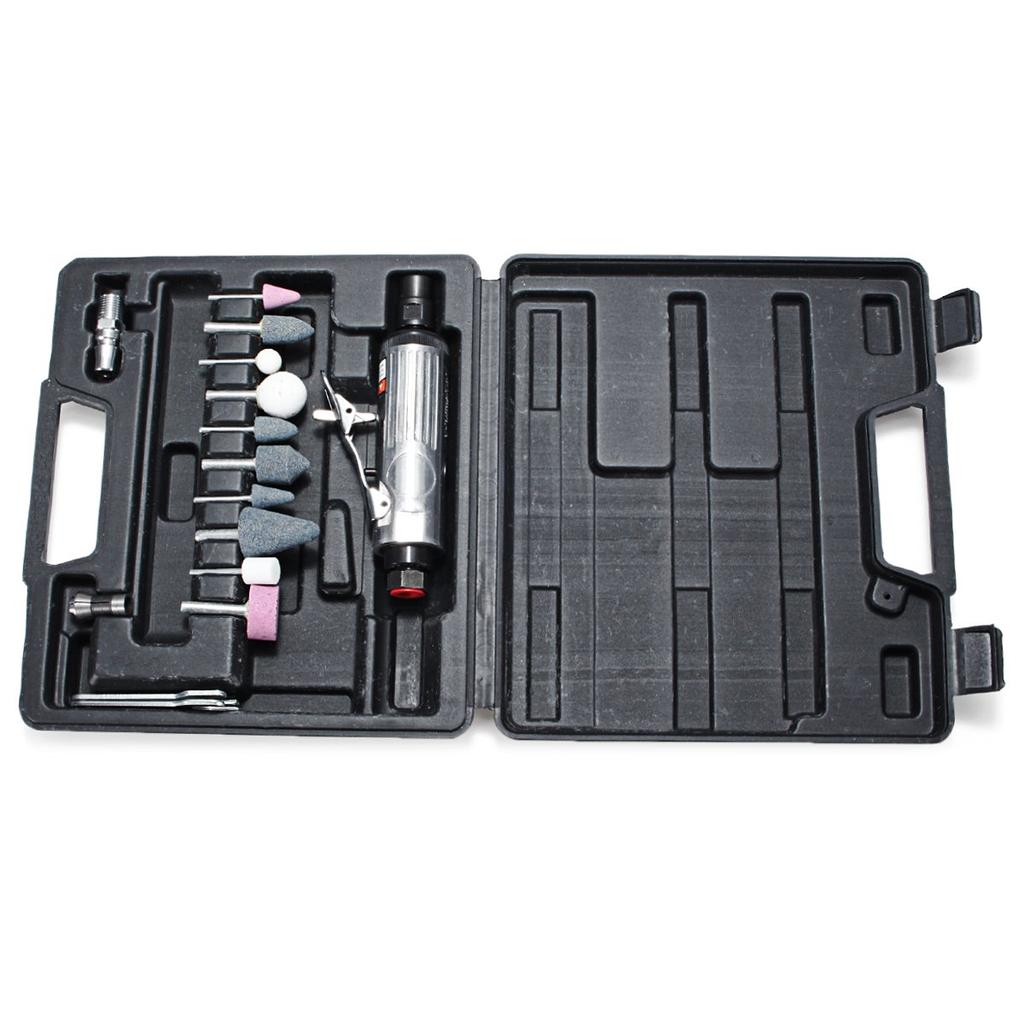 Mollytek 16-Piece Air Die Grinder Set for Polishing and Grinding, 1/4" Air Rotary Tool, 10 Types of Grinding Wheels, with Storage Case