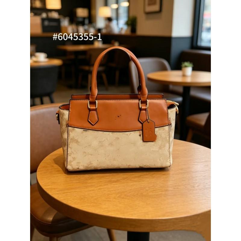 Womens Designer Tote Bag With Vintage Print PU Leather Shoulder Handbag Daily Use Medium Size