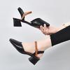 Color matching sandals women's summer simple temperament bag head empty thick heel women's shoes one-word buckle breathable punched sandals