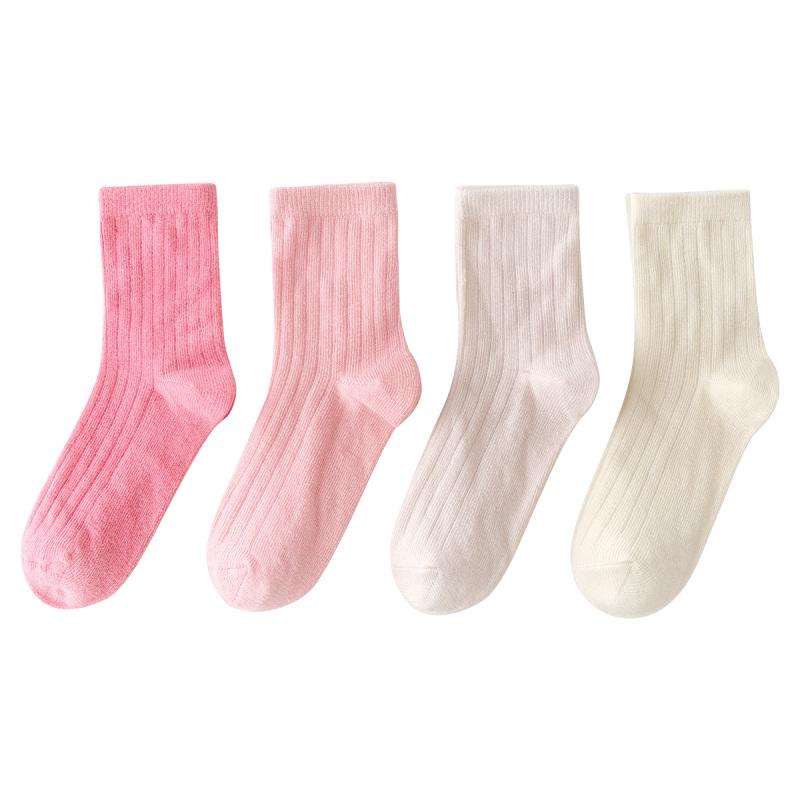 4 Pairs Kids Striped Mid Calf Socks Spring Autumn Versatile School Comfortable Cotton Childrens Hosiery