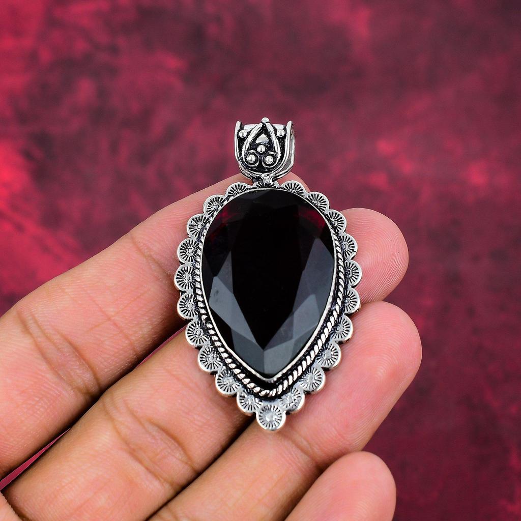 Red Garnet Jewelry, 925 Solid Sterling Silver Pendant, Handmade Gemstone Jewelry Pendant For Memorial Day