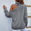 Women's And Winter Sexy Lapel Leaky Shoulder Color Pullover Knit Sweater