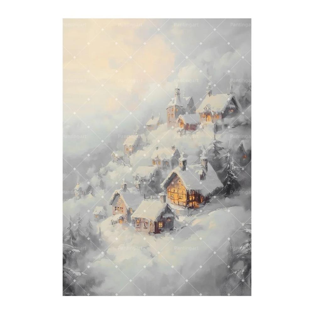 Peinture sur toile Forêt enneigée d'hiver nordique Locomotive à vapeur vintage Élan Renard roux Cabane Paysage Affiche d'art Décor de salon