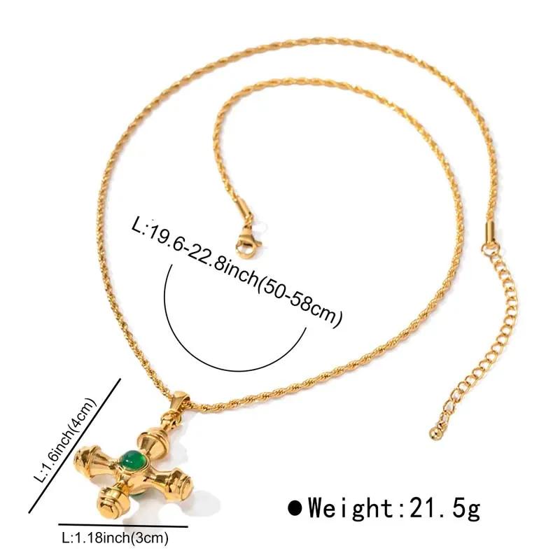 Vintage Gold Color Cross Pendant Necklaces for Women Fashion Metal Natural Stone Clavicle Chain Necklaces Zircon Accessories