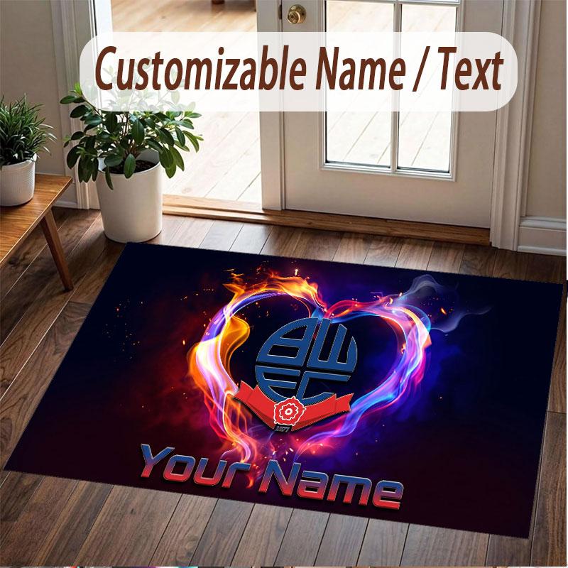 Custom Rug Bolton Wanderers FC Pattern Print Name Text Soft Non‑Slip Floor Carpet for Home Indoor Decoration
