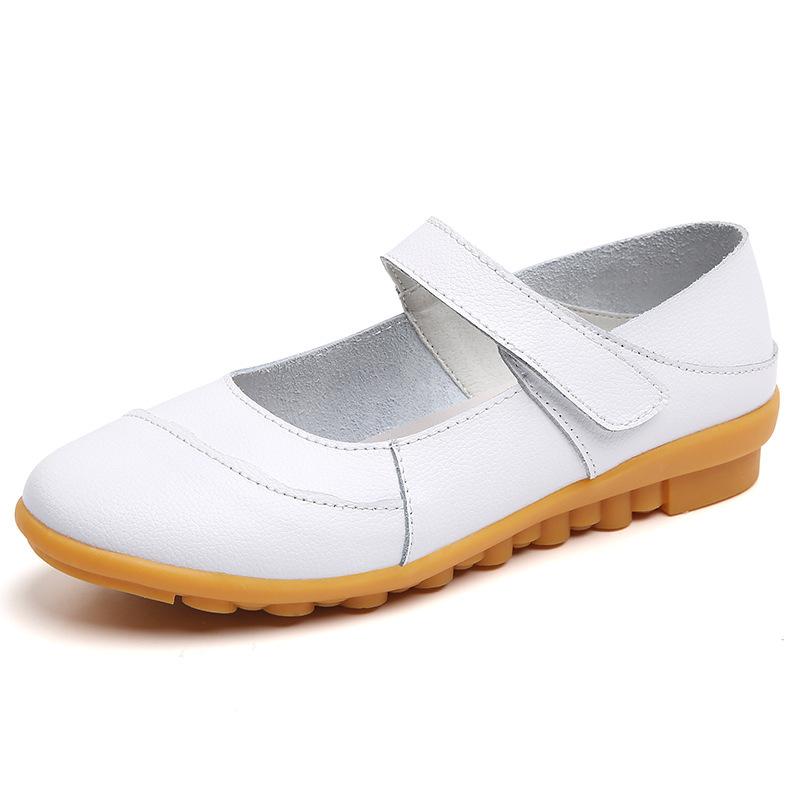 Spring New Korean Version Large-size Cowhide Women's Shoes Flat Casual Middle-aged and Old Mother's Shoes Velcro Single Shoes for Women