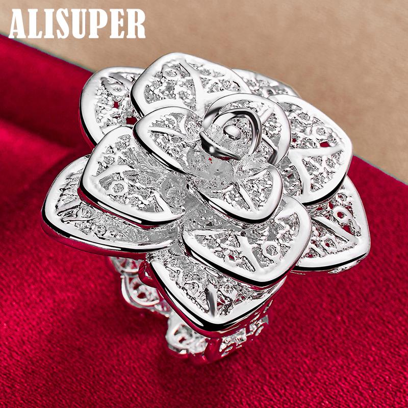 Otevírací třípatrový květinový prsten ze stříbra 925 Sterling Silver