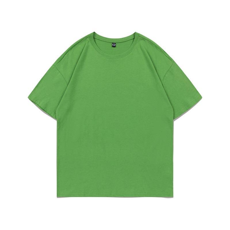 Summer new 200g pure cotton small shoulder youth campus sports and leisure loose solid color round neck short sleeves