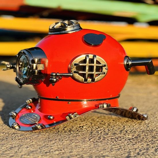 Nautical 45.72 Cm US Navy Scuba Diving Nautical Helmet Maritime Ship's Decorative Red Cobalt Premium Snorkelling Helmets Office Decor.