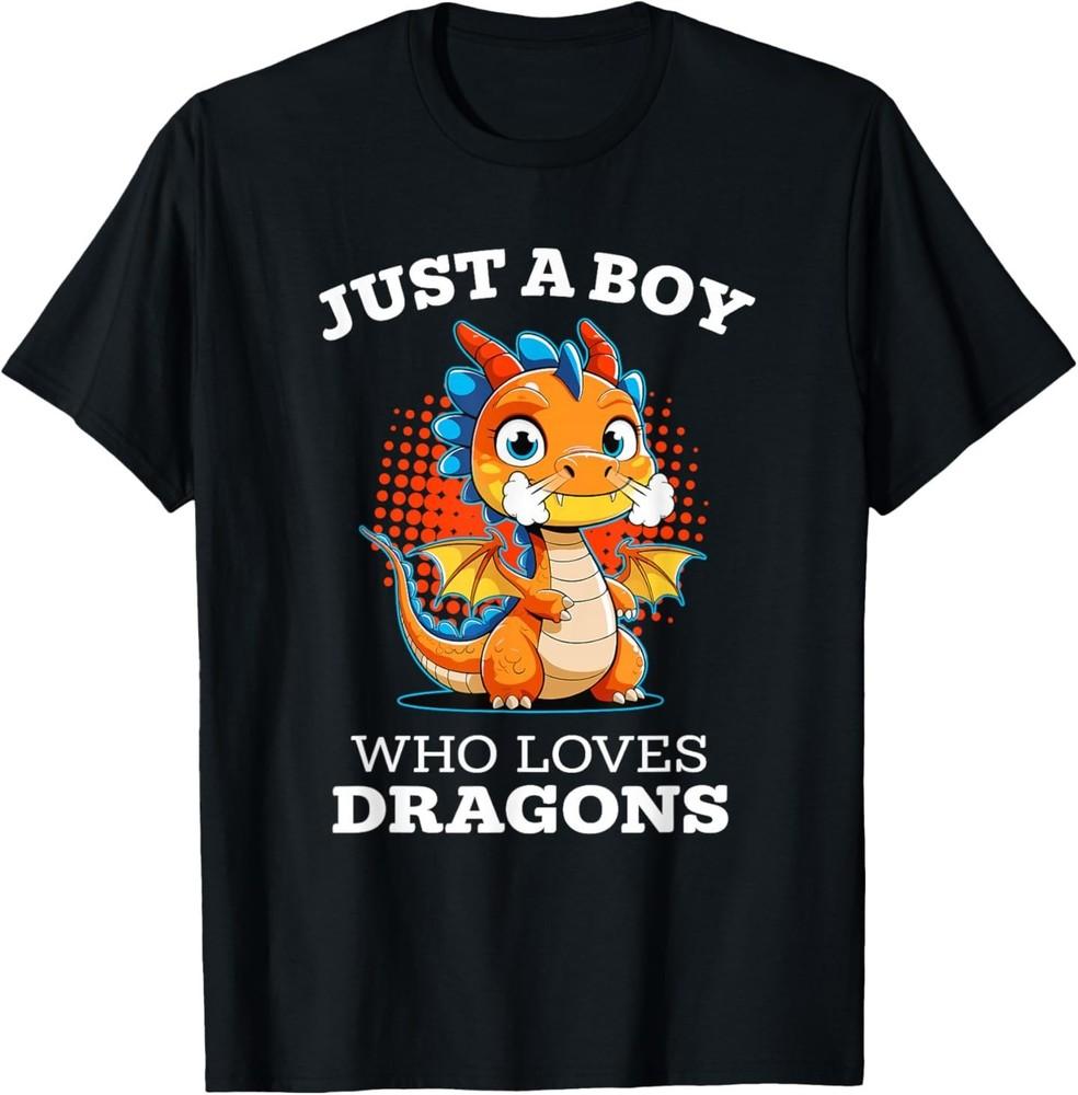 Just A Boy Who Loves Dragons Cute Colorful Dragon Graphic T-Shirt XL