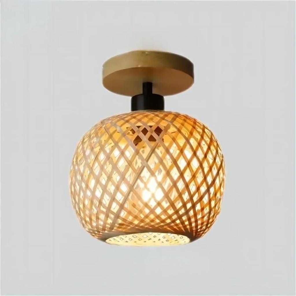 JOYINLED Japanese Boho Chandelier, E27 Bamboo Woven Wall Light for Bedroom Bathroom Living Room Vintage Rattan Plug-in Lamp 20cm