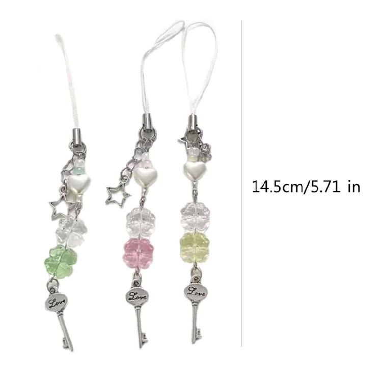 3pcs Mobile Phone Pendant Four Leaf Clovers Beaded Keychain Fashionable Keyring Charm Handmade Gift for Women Friend