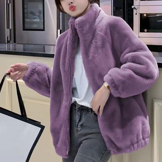 Women Coat Solid Color Double-Sided Velvet Coat with Pockets Warm Long-Sleeved Autumn Winter Outerwear