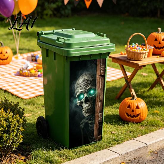 Durable Trash Can Facade Decals Halloween Wall Stickers Decal Stickers Spooky Skull Ghost Horror for Outdoor Garbage Cans Waterproof Self-Adhesive